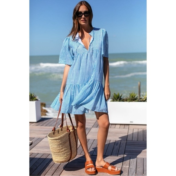 Emerson Fry Size M/L Love Tomas Isla Sunday Stripe Bluesy Organic Cotton Dress - Picture 1 of 6